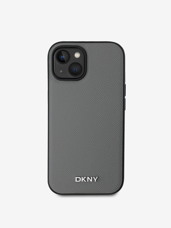DKNY PU Leather Silver Metal Logo Magsafe Zadní Kryt pro iPhone 13 Grey DKNY