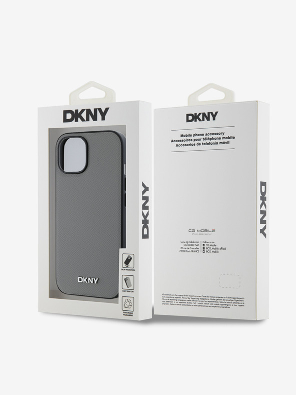 DKNY PU Leather Silver Metal Logo Magsafe Zadní Kryt pro iPhone 13 Grey DKNY