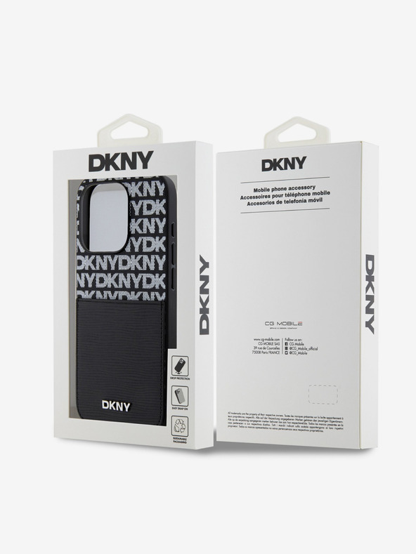 DKNY PU Leather Repeat Pattern Card Pocket Zadní Kryt pro iPhone 14 Pro Max Black DKNY