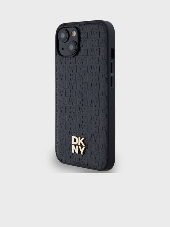 DKNY PU Leather Repeat Pattern Stack Logo Magsafe Zadní Kryt pro iPhone 15 Black DKNY