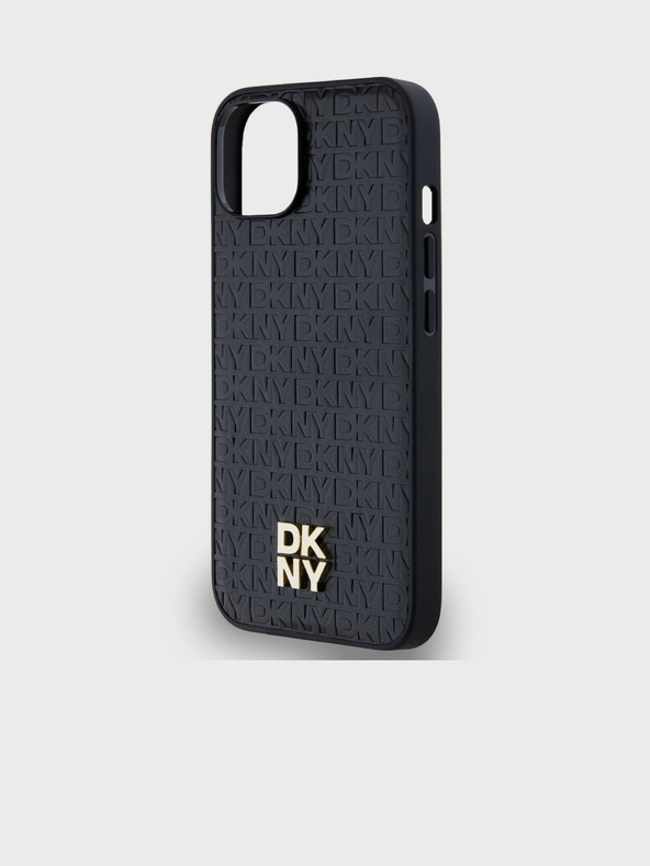 DKNY PU Leather Repeat Pattern Stack Logo Magsafe Zadní Kryt pro iPhone 15 Black DKNY