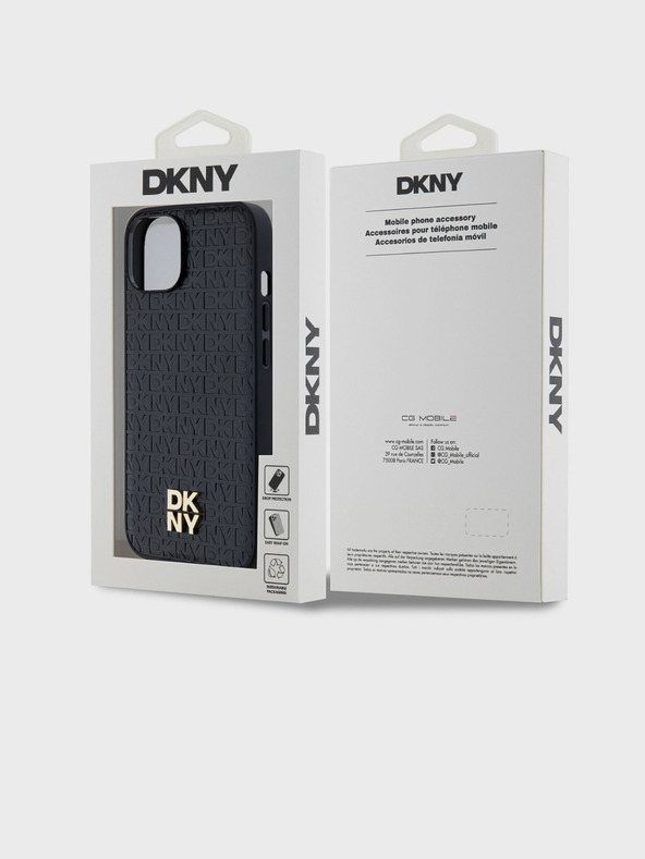 DKNY PU Leather Repeat Pattern Stack Logo Magsafe Zadní Kryt pro iPhone 15 Black DKNY