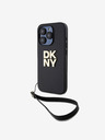 DKNY PU Leather Stack Logo Wrist Strap Zadní Kryt pro iPhone 15 Pro Black DKNY