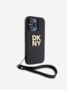 DKNY PU Leather Stack Logo Wrist Strap Zadní Kryt pro iPhone 15 Pro Black DKNY