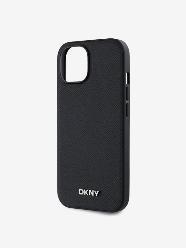 DKNY PU Leather Silver Metal Logo Magsafe Zadní Kryt pro iPhone 13 Black DKNY
