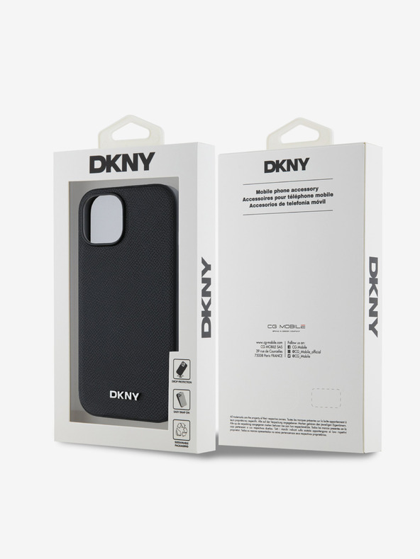 DKNY PU Leather Silver Metal Logo Magsafe Zadní Kryt pro iPhone 13 Black DKNY