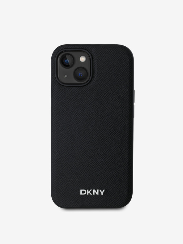 DKNY PU Leather Silver Metal Logo Magsafe Zadní Kryt pro iPhone 15 Black DKNY