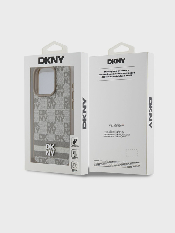 DKNY PU Leather Checkered Pattern and Stripe Zadní Kryt pro iPhone 15 Pro Max Beige DKNY