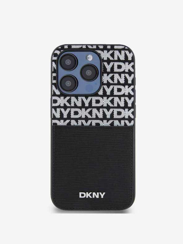 DKNY PU Leather Repeat Pattern Card Pocket Zadní Kryt pro iPhone 15 Pro Max Black DKNY