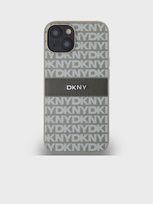 DKNY PU Leather Repeat Pattern Tonal Stripe Zadní Kryt pro iPhone 14 Beige DKNY