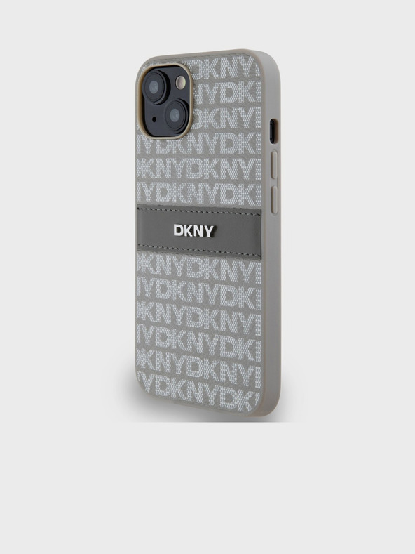 DKNY PU Leather Repeat Pattern Tonal Stripe Zadní Kryt pro iPhone 14 Beige DKNY