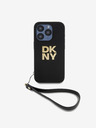 DKNY PU Leather Stack Logo Wrist Strap Zadní Kryt pro iPhone 14 Pro Max Black DKNY
