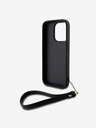 DKNY PU Leather Stack Logo Wrist Strap Zadní Kryt pro iPhone 14 Pro Max Black DKNY