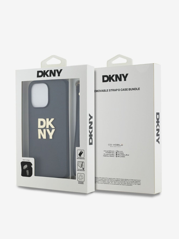 DKNY PU Leather Stack Logo Wrist Strap Zadní Kryt pro iPhone 14 Pro Max Black DKNY