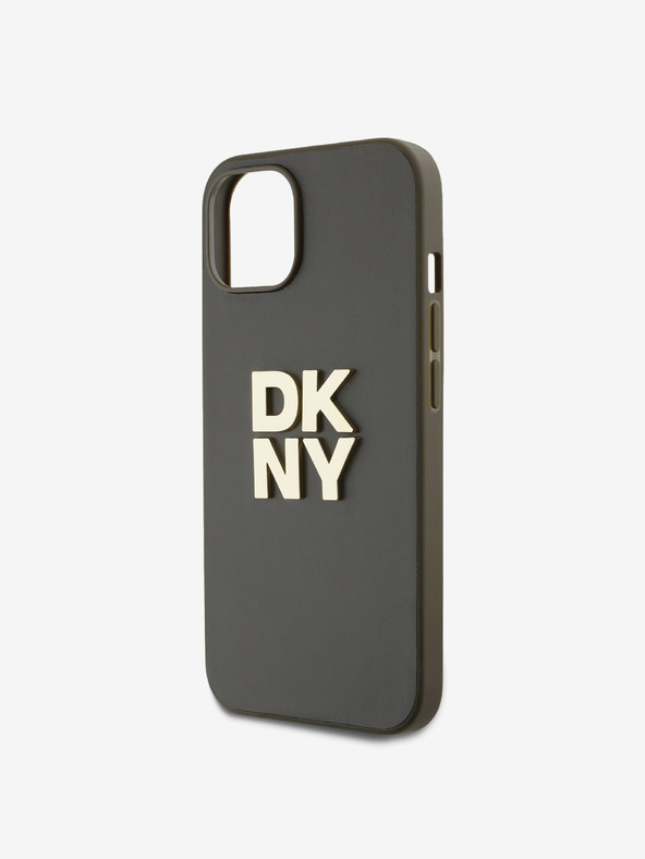 DKNY PU Leather Stack Logo Wrist Strap Zadní Kryt pro iPhone 14 Brown DKNY