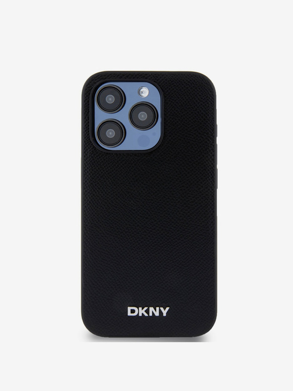 DKNY PU Leather Silver Metal Logo Magsafe Zadní Kryt pro iPhone 15 Pro Max Black DKNY