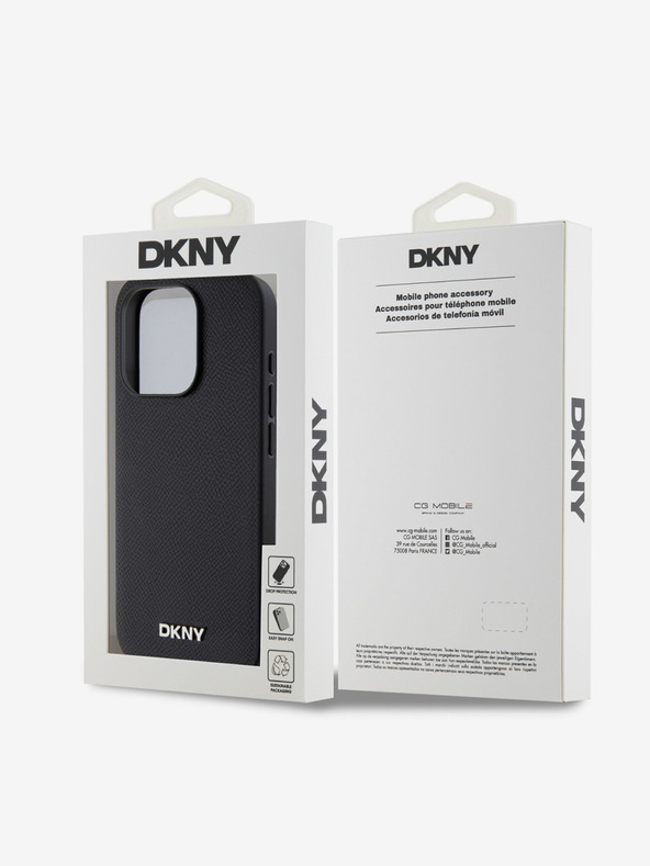 DKNY PU Leather Silver Metal Logo Magsafe Zadní Kryt pro iPhone 15 Pro Max Black DKNY