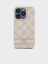 DKNY PU Leather Checkered Pattern and Stripe Zadní Kryt pro iPhone 13 Pro Pink DKNY