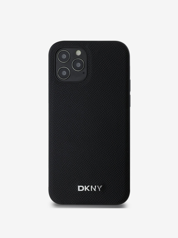 DKNY PU Leather Silver Metal Logo Magsafe Zadní Kryt pro iPhone 12/12 Pro Black DKNY