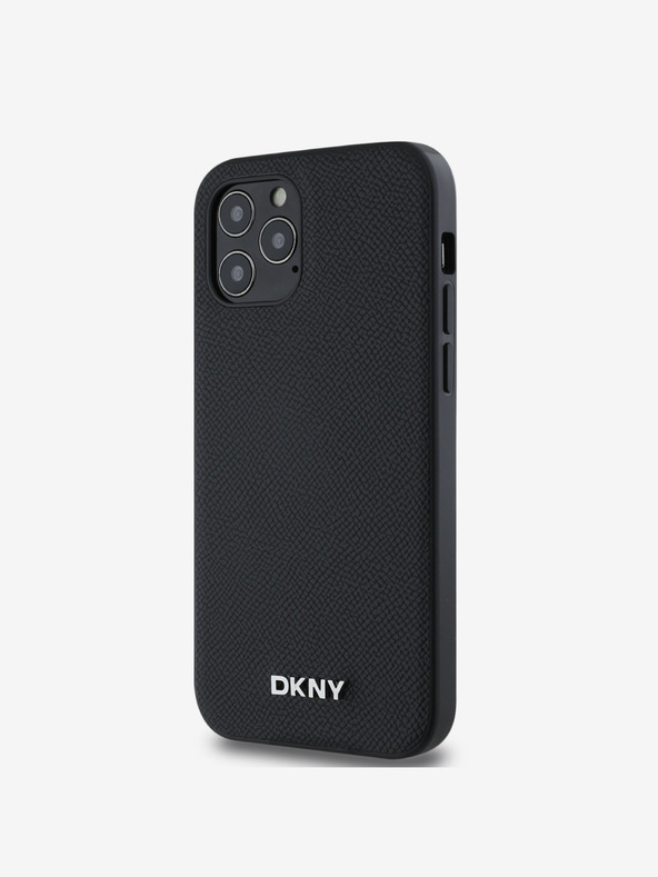 DKNY PU Leather Silver Metal Logo Magsafe Zadní Kryt pro iPhone 12/12 Pro Black DKNY