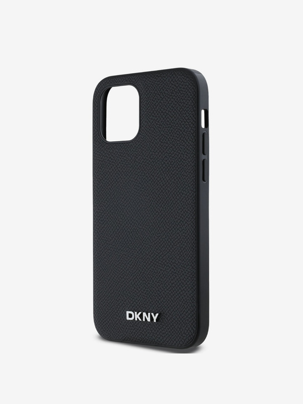 DKNY PU Leather Silver Metal Logo Magsafe Zadní Kryt pro iPhone 12/12 Pro Black DKNY