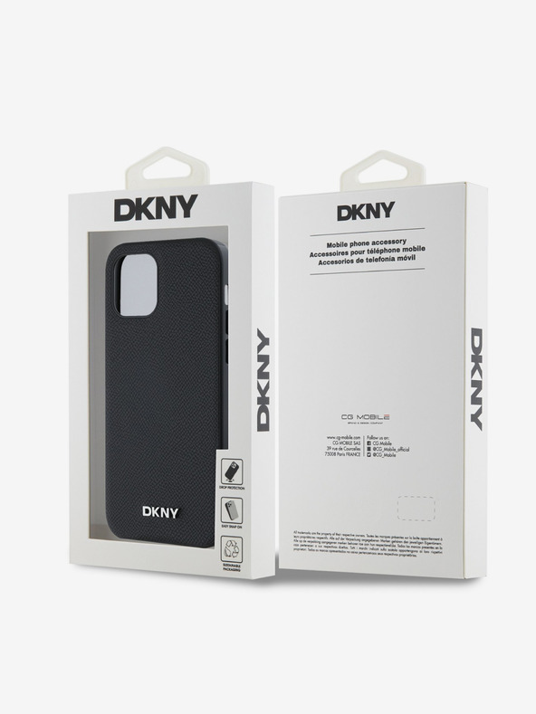 DKNY PU Leather Silver Metal Logo Magsafe Zadní Kryt pro iPhone 12/12 Pro Black DKNY