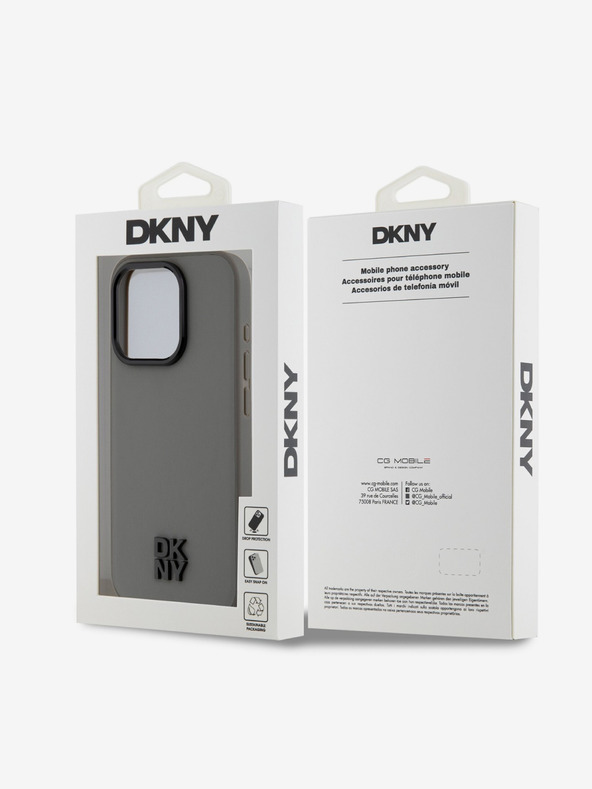 DKNY PU Leather Stack Logo Magsafe Zadní Kryt pro iPhone 15 Pro Max Grey DKNY