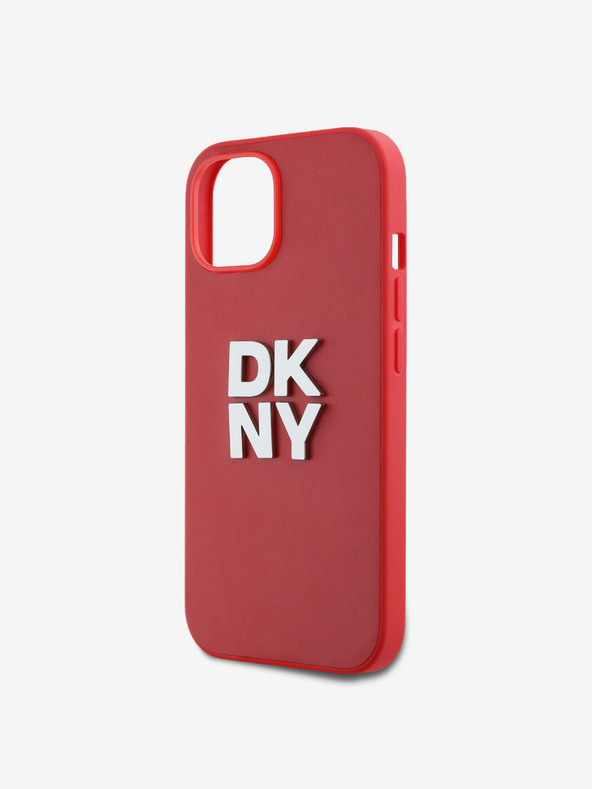 DKNY PU Leather Stack Logo Wrist Strap Zadní Kryt pro iPhone 14 Red DKNY