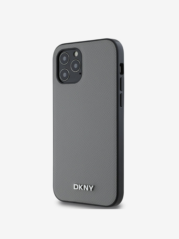 DKNY PU Leather Silver Metal Logo Magsafe Zadní Kryt pro iPhone 12/12 Pro Grey DKNY