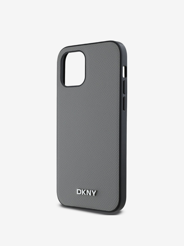 DKNY PU Leather Silver Metal Logo Magsafe Zadní Kryt pro iPhone 12/12 Pro Grey DKNY