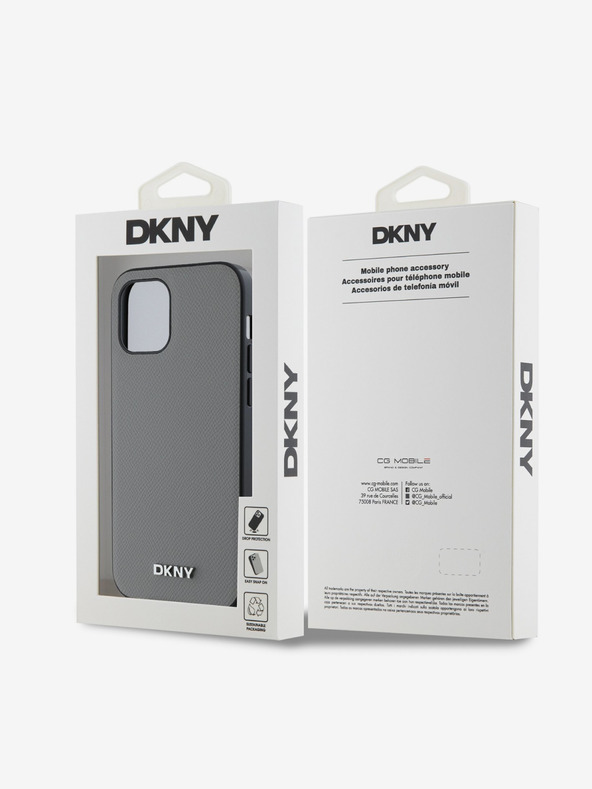 DKNY PU Leather Silver Metal Logo Magsafe Zadní Kryt pro iPhone 12/12 Pro Grey DKNY