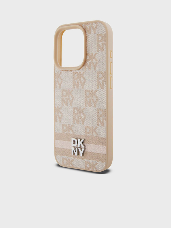 DKNY PU Leather Checkered Pattern and Stripe Zadní Kryt pro iPhone 13 Pro Max Pink DKNY