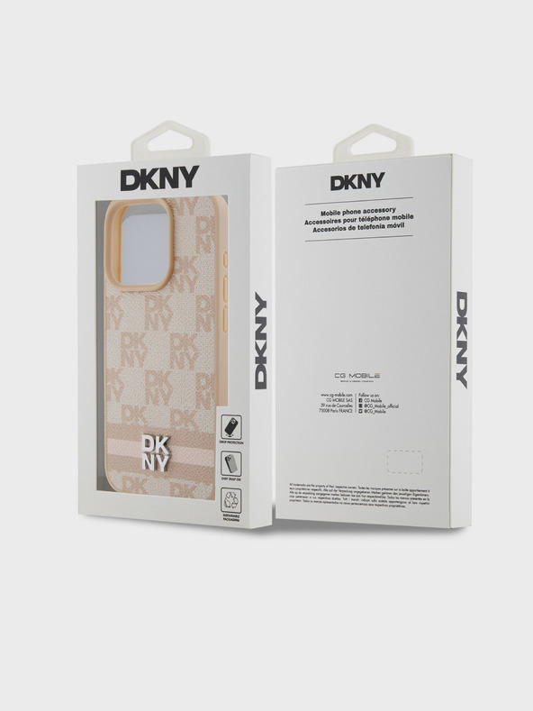 DKNY PU Leather Checkered Pattern and Stripe Zadní Kryt pro iPhone 13 Pro Max Pink DKNY