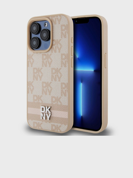 DKNY PU Leather Checkered Pattern and Stripe Zadní Kryt pro iPhone 15 Pro Max Pink DKNY