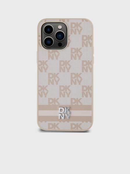 DKNY PU Leather Checkered Pattern and Stripe Zadní Kryt pro iPhone 15 Pro Max Pink DKNY