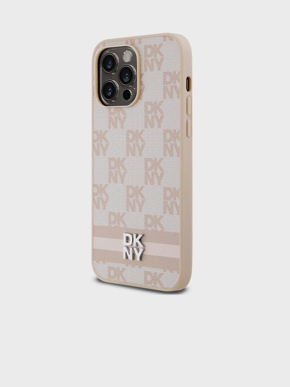 DKNY PU Leather Checkered Pattern and Stripe Zadní Kryt pro iPhone 15 Pro Max Pink DKNY
