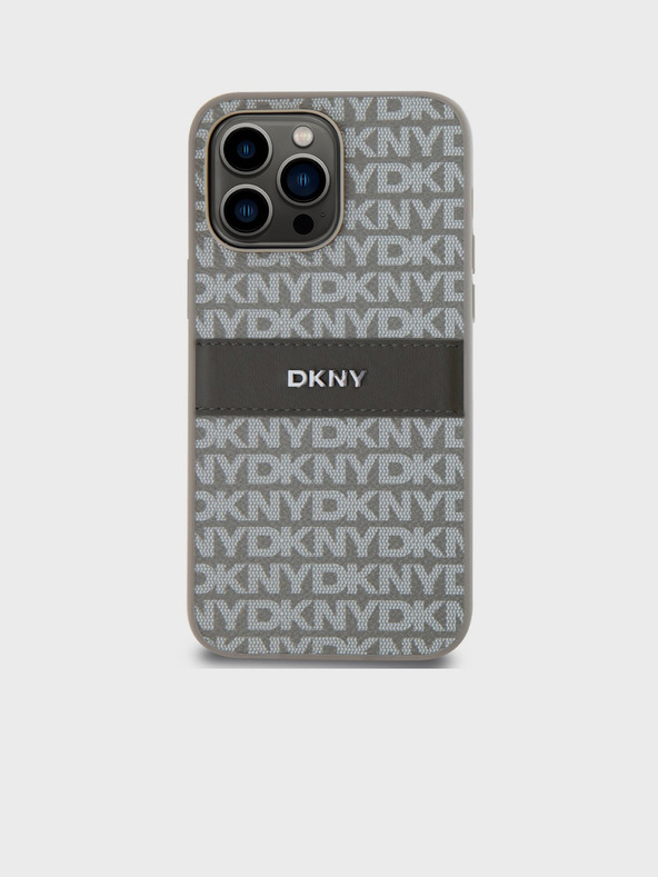 DKNY PU Leather Repeat Pattern Tonal Stripe Zadní Kryt pro iPhone 14 Pro Beige DKNY