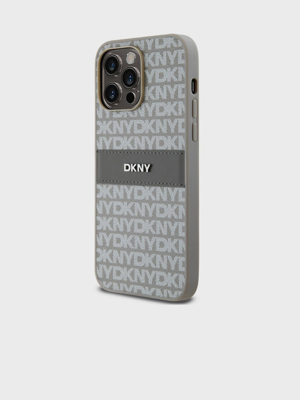 DKNY PU Leather Repeat Pattern Tonal Stripe Zadní Kryt pro iPhone 14 Pro Beige DKNY