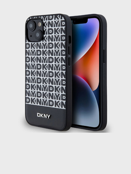 DKNY PU Leather Repeat Pattern Bottom Stripe MagSafe Zadní Kryt pro iPhone 13 Black DKNY