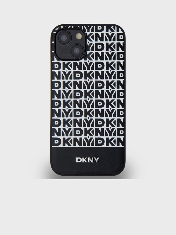DKNY PU Leather Repeat Pattern Bottom Stripe MagSafe Zadní Kryt pro iPhone 13 Black DKNY