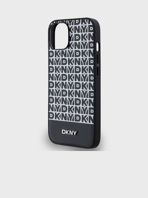 DKNY PU Leather Repeat Pattern Bottom Stripe MagSafe Zadní Kryt pro iPhone 13 Black DKNY