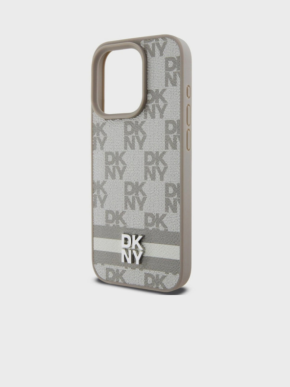 DKNY PU Leather Checkered Pattern and Stripe Zadní Kryt pro iPhone 14 Pro Max Beige DKNY