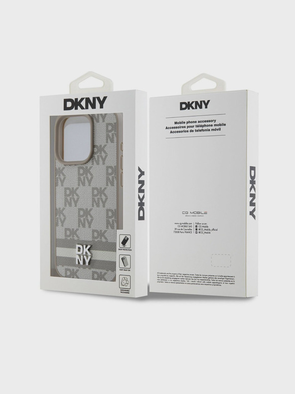 DKNY PU Leather Checkered Pattern and Stripe Zadní Kryt pro iPhone 14 Pro Max Beige DKNY