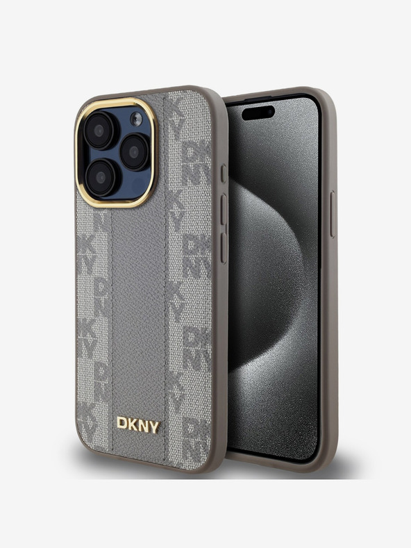 DKNY PU Leather Checkered Pattern Magsafe Zadní Kryt pro iPhone 15 Pro Beige DKNY