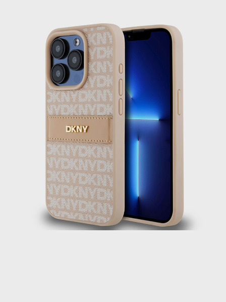 DKNY PU Leather Repeat Pattern Tonal Stripe Zadní Kryt pro iPhone 14 Pro Pink DKNY