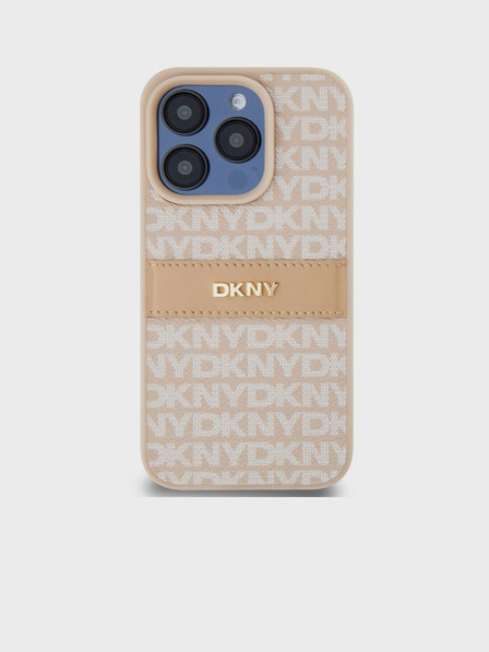 DKNY PU Leather Repeat Pattern Tonal Stripe Zadní Kryt pro iPhone 14 Pro Pink DKNY