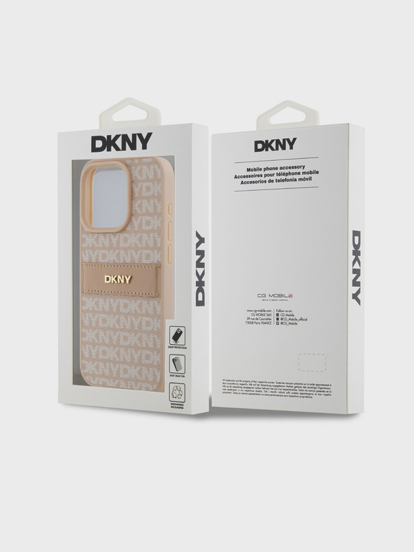 DKNY PU Leather Repeat Pattern Tonal Stripe Zadní Kryt pro iPhone 14 Pro Pink DKNY