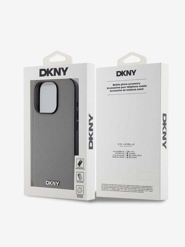 DKNY PU Leather Silver Metal Logo Magsafe Zadní Kryt pro iPhone 15 Pro Max Grey DKNY