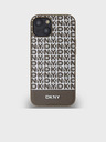 DKNY PU Leather Repeat Pattern Bottom Stripe MagSafe Zadní Kryt pro iPhone 15 Brown DKNY