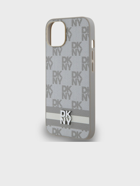 DKNY PU Leather Checkered Pattern and Stripe Zadní Kryt pro iPhone 15 Beige DKNY